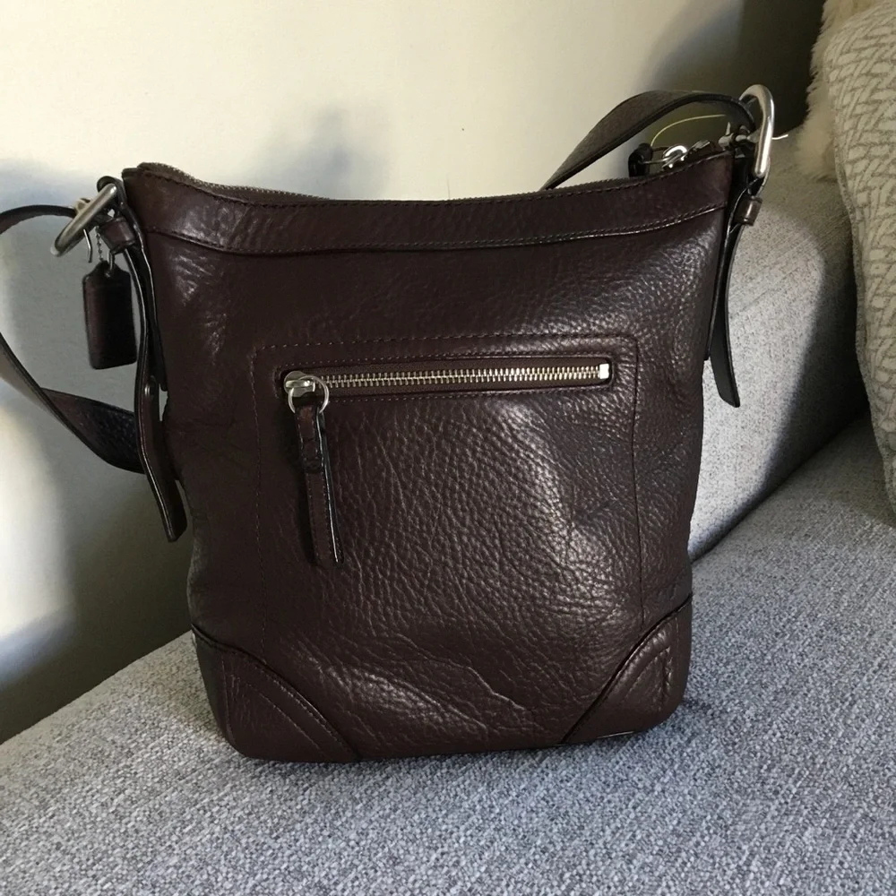 Coach Dark Brown Pebbled Leather Messenger Bag
